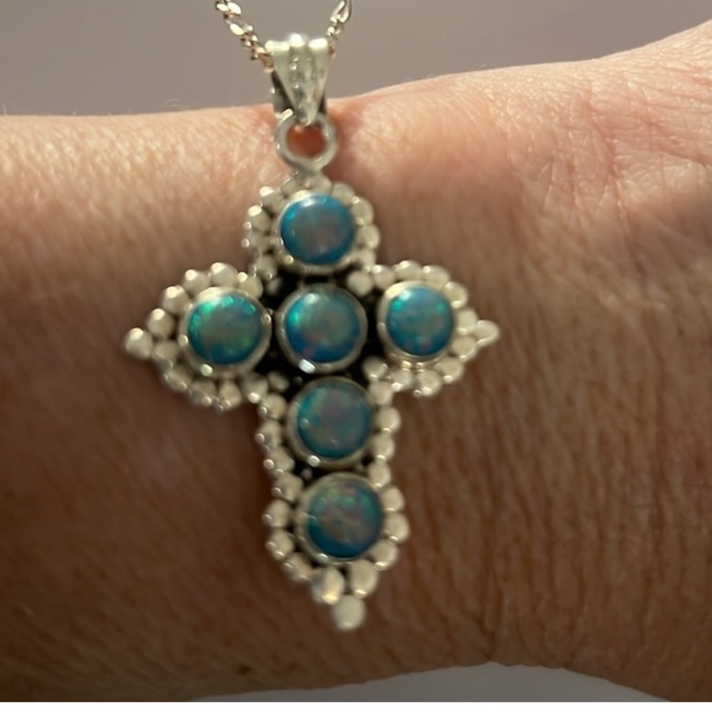 Sterling Silver Fire Opal Cross Pendant
